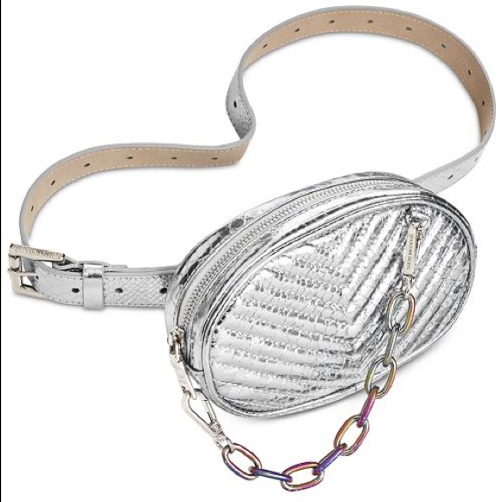 NWT Steve Madden Silver Iridescent Chain Belt Bag